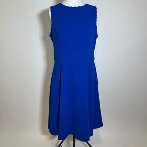 NWOT Calvin Klein Blue Sleeveless Scallop Detail Fit & Flare Dress Womens Sz 10